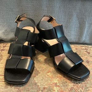 JCrew Dylan Fisherman Block Heels in Black Leather Size 7